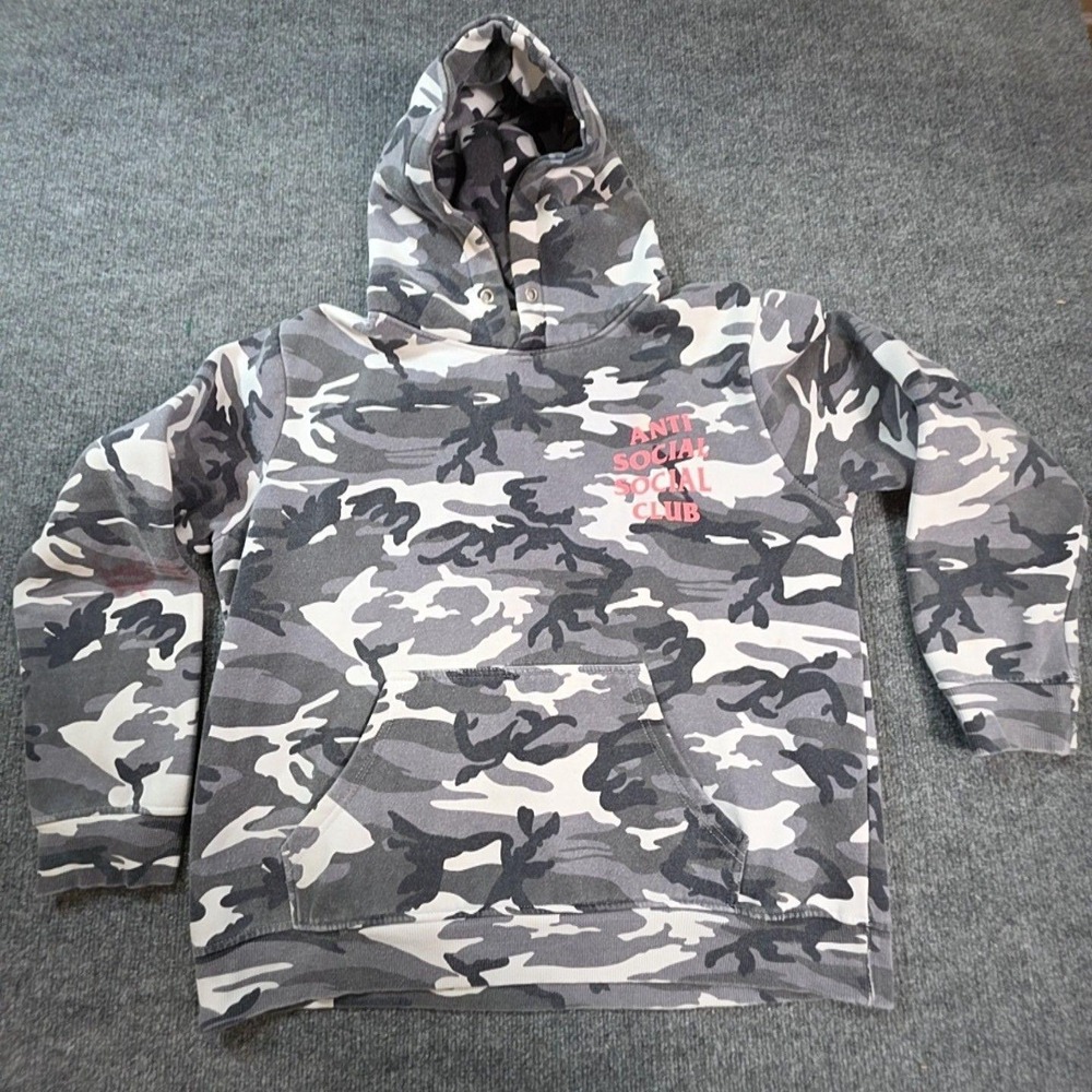 Anti Social Social Club Hoodie Mens Large Gray Camo Pullover Fleece Graphic